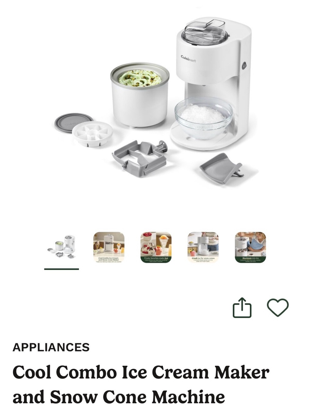 NWT Cuisinart Cool Combo Ice Cream and Snow Cone Machine